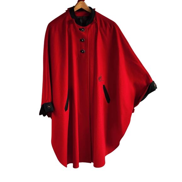 VTG 1970s Salzburg Austria Red Wool Cape Cloak Hooded Embroidered 38 - Picture 16 of 16
